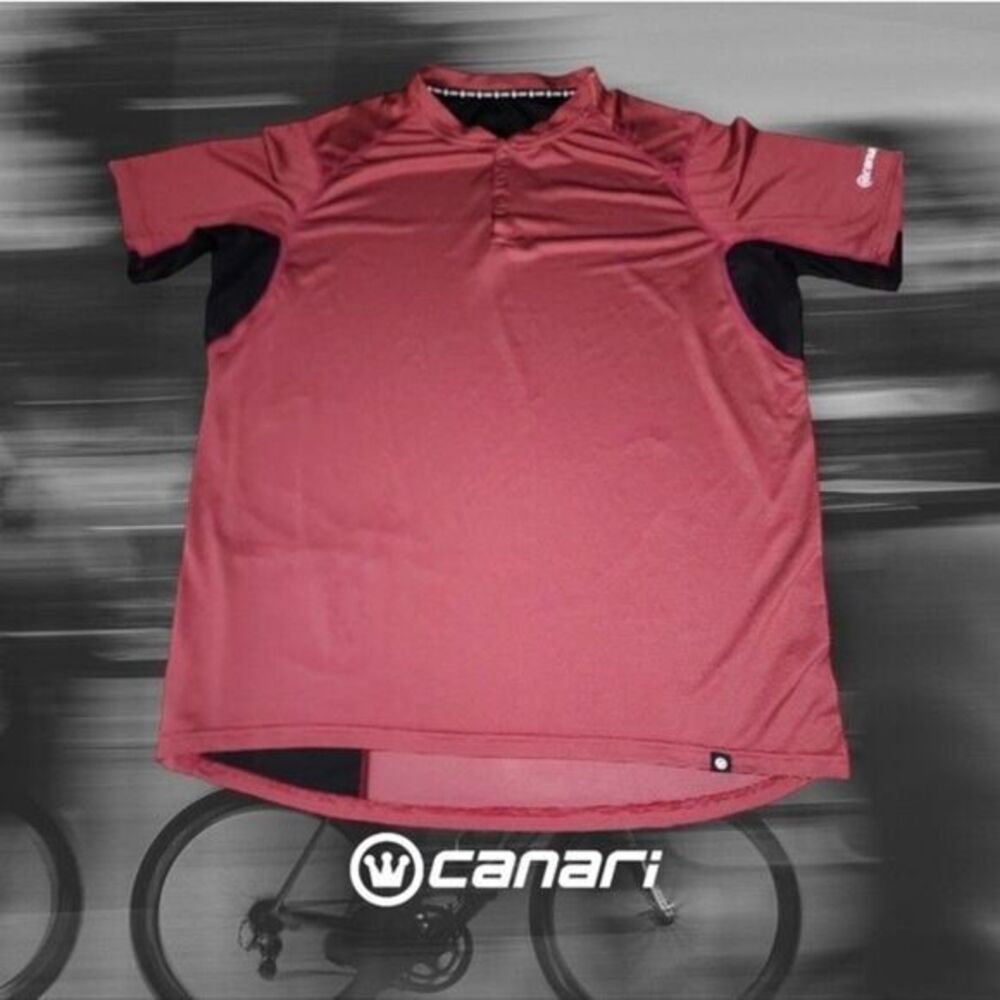 Canari Cycling Jersey Mens Performance Henley Snap Button Bike Shirt Red XXL 2XL